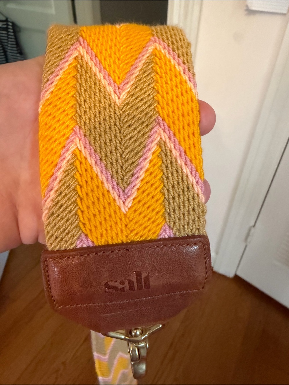 Woven Chevron Crossbody Strap in Yellow, Tan & Pink